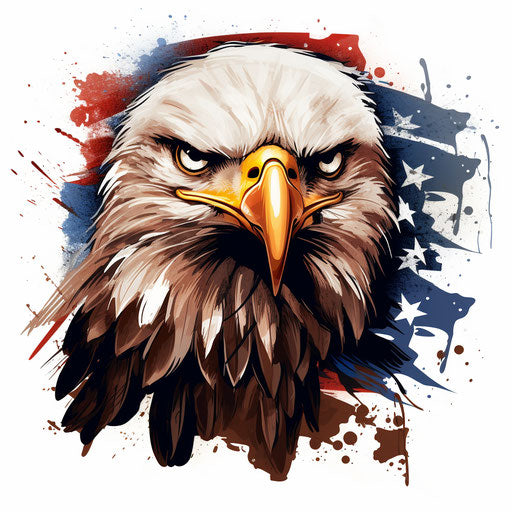 Bald eagle tattoo with American flag on white