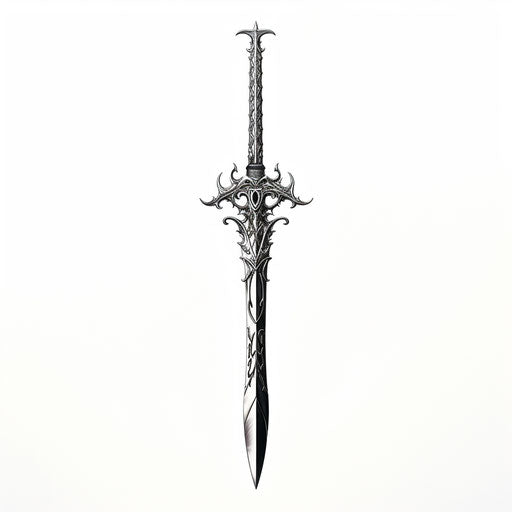 Sword sketch on white background, in the style of kinetic sculptor