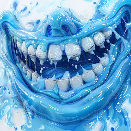 Blue smiling emotional icon with crooked jaw