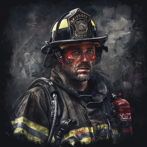Realistic firefighter illustration on dark background