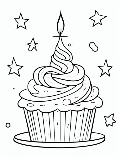 Birthday cupcake coloring page