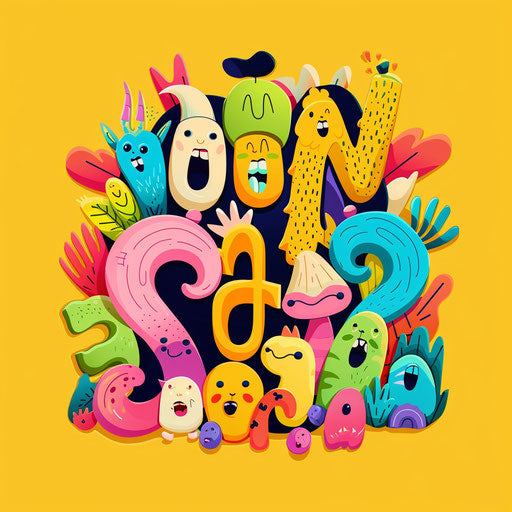 Brand logo with whimsical characters and bright colors
