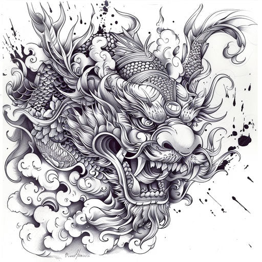 Baroque tattoo sketch of a Tengu with ornate details