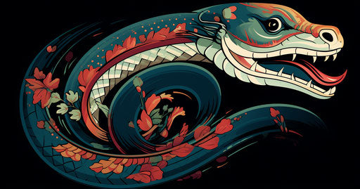 Feminine sticker art snake head, pre-Columbian style