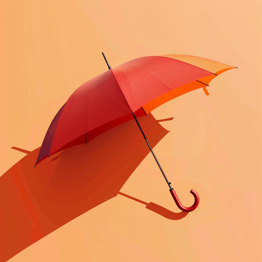 Realistic umbrella clipart on flat sunset orange background