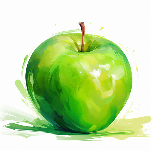 Green apple clipart in the style of Impressionistic Art, on white background