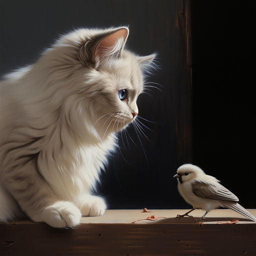 Birman cat staring at mouse