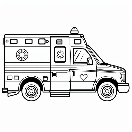 Ambulance with heart symbol, coloring book page