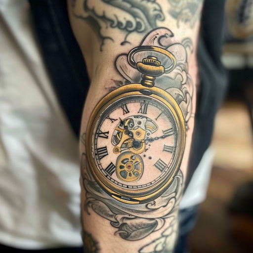 Vintage pocket watch in neo-traditional tattoo