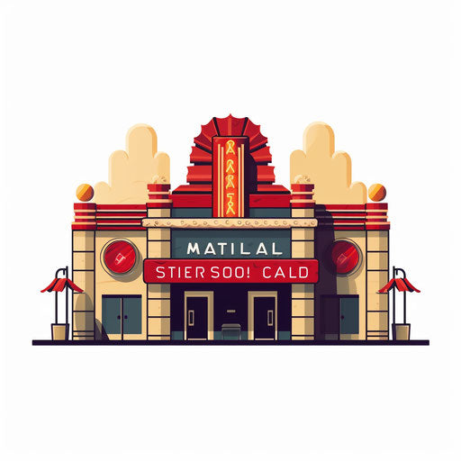 Minimalist movie theater clipart on white background