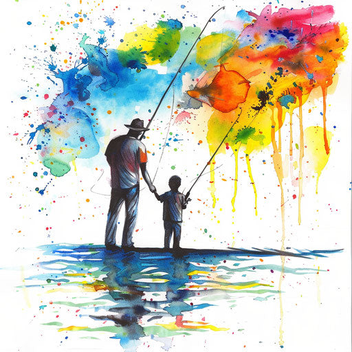 Vibrant portrayal of a father and son fishing together