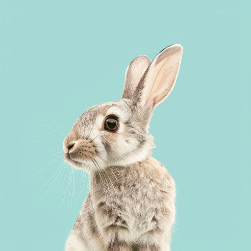Realistic illustration of a cute bunny on flat turquoise background