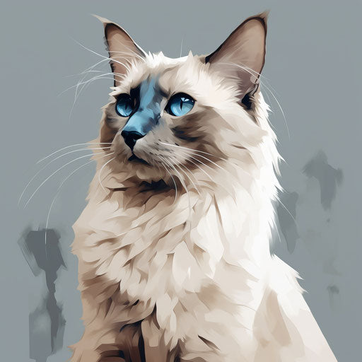 Cat on grey background, light beige and sky blue style