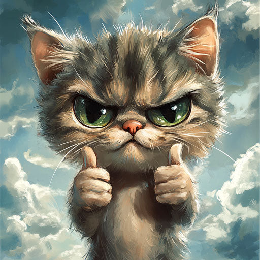 Humorous caricature of a cute cat clipart with human characteristics