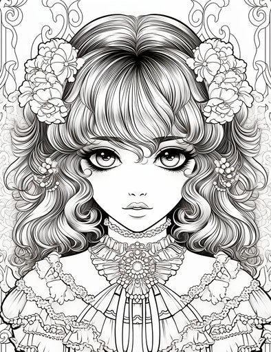 Anime coloring pages of cute girl in flickr gothic style