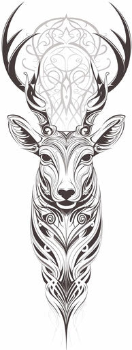 Deer tattoo tribal, strong facial expression, dragon art