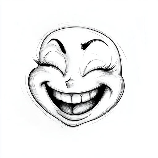 Cheeky winking smiley tattoo sketch on white background