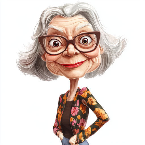 Humorous caricature of a grandmother with full lips