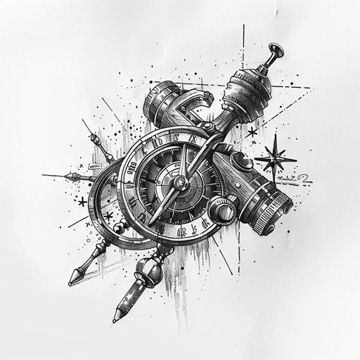 Celestial navigation tattoo with stars and sextant