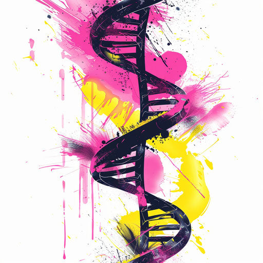 Neon pink and yellow DNA tattoo sketch in bold graphic style