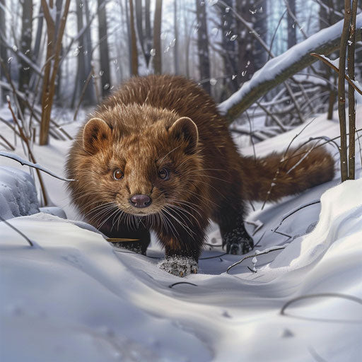 Winter exploration of a mink in the snow-covered forest