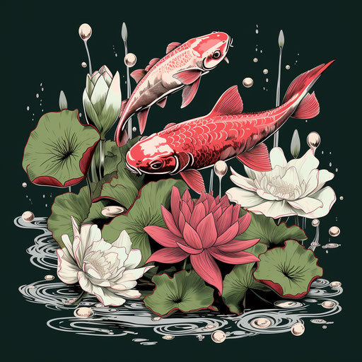 Vector illustration of koi fish and water lily