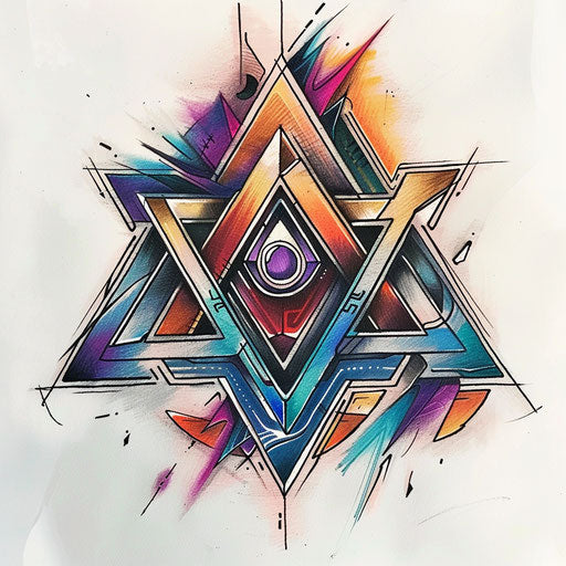 Whimsical Valknut tattoo sketch with playful colors
