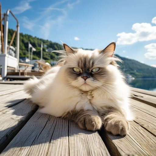 Himalayan cat lying on a dock