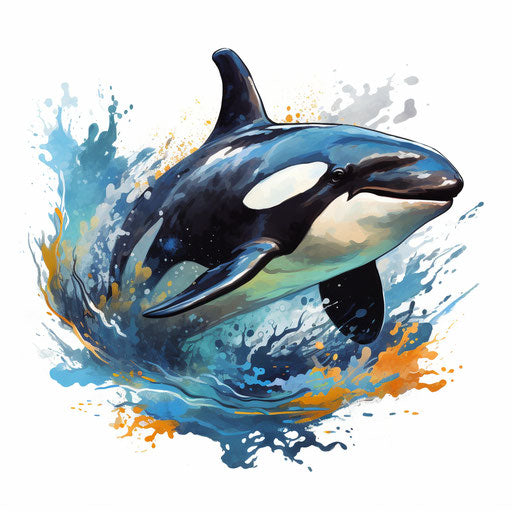 Orca clipart in the style of Oil painting, on a white background