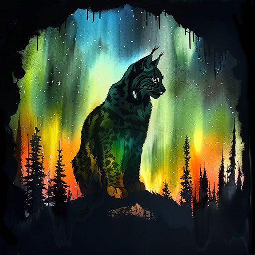 Mystical lynx against luminous northern lights