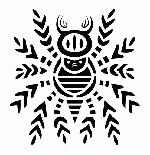 Tribal spider tattoo in black on white