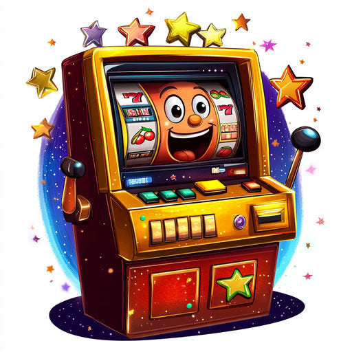 Humorous caricature of a slot machine with human characteristics