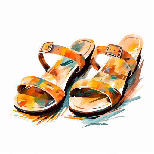 Sandals in Impressionistic Art style, on white background