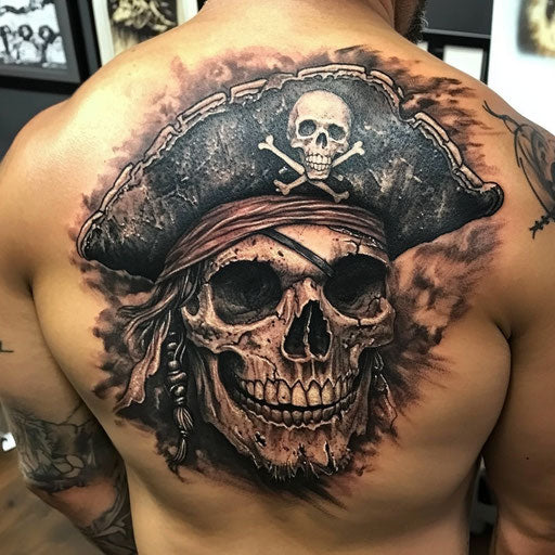 Skull tattoos for men with skull in pirate hat