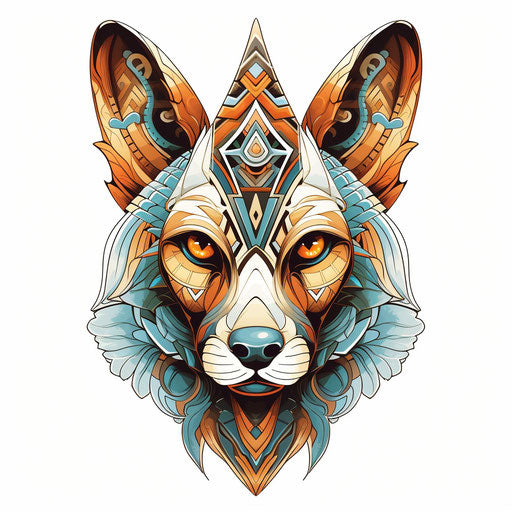 Sphinx head with ornamental pattern on white background, simplified dog figures style