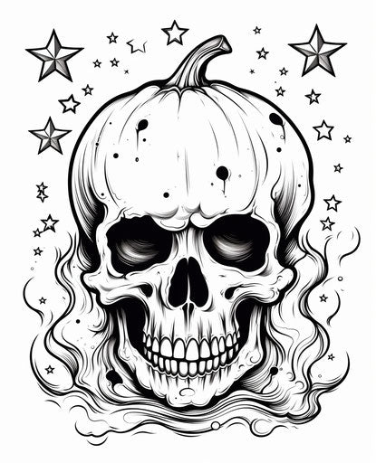 Pumpkin stars coloring pages Quentin Blake style, craola