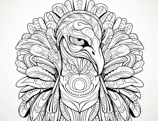 Thanksgiving turkey coloring page with detailed wings