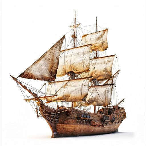 Realistic pirate ship illustration on plain white backdrop