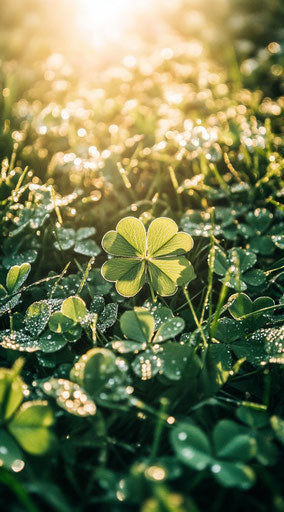 Four-leaf clover in sunlit grass