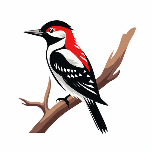 Woodpecker illustration in Minimalist style, on white background