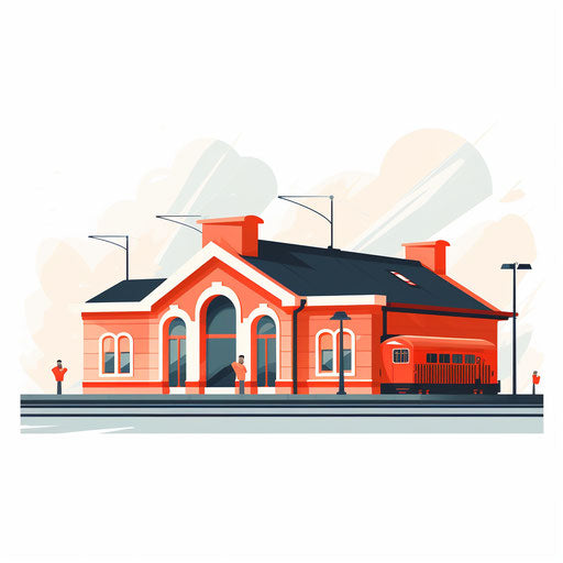 Minimalist train station illustration, white background
