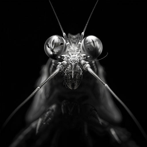 Mantis shrimp in black and white, intense and dramatic