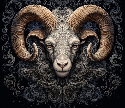 Ram's head in datamosh style, symbolist drawings