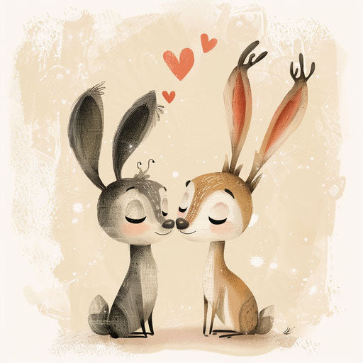 Innocent and playful love between two cartoon animals