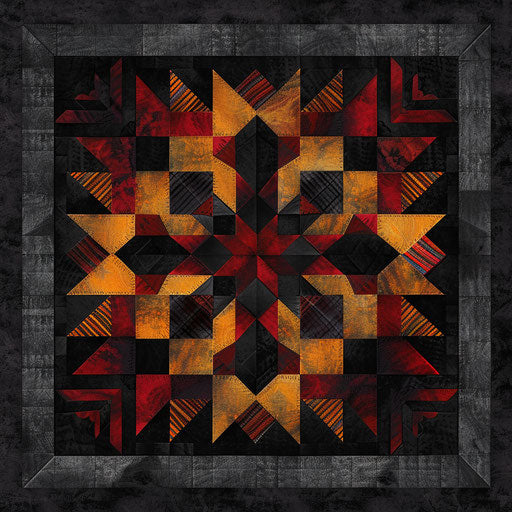 Quilt clipart rendered in a realistic style on a flat, dark charcoal background, accentuating dramatic contrast and intricate detail