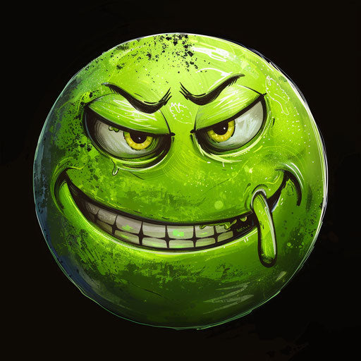 Green emoji emoji ball, grotesque caricatures style, vibrant