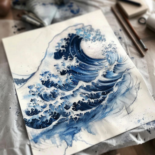 Dynamic water tattoo sketch of a stormy sea with crashing waves