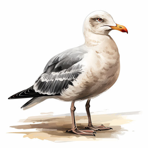 Seagull clipart in the style of Chiaroscuro Art, on white background