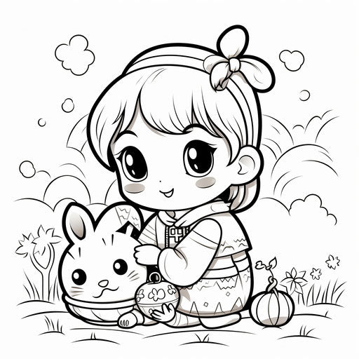 Easter coloring page with bunny and egg for kids