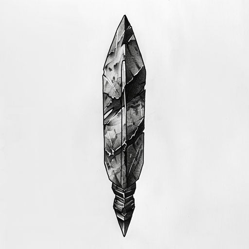 Simplistic and clean flat tattoo sketch of an obsidian arrowhead